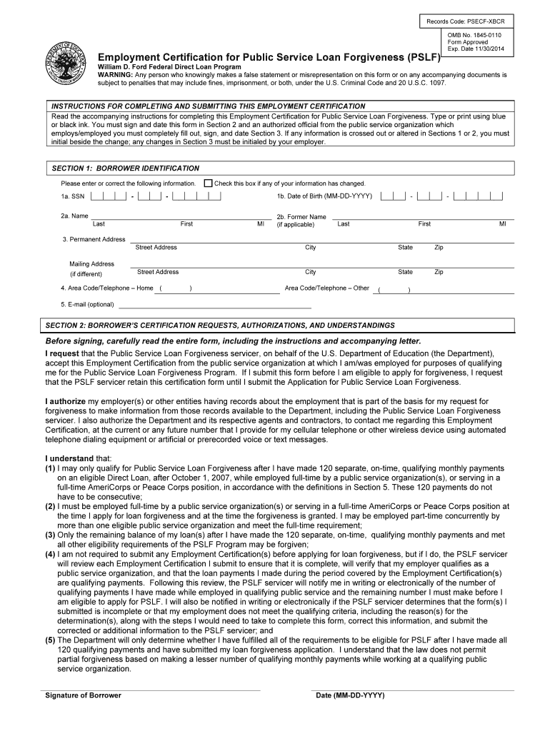 Get Employer To Sign PSLF Form State Of Maryland