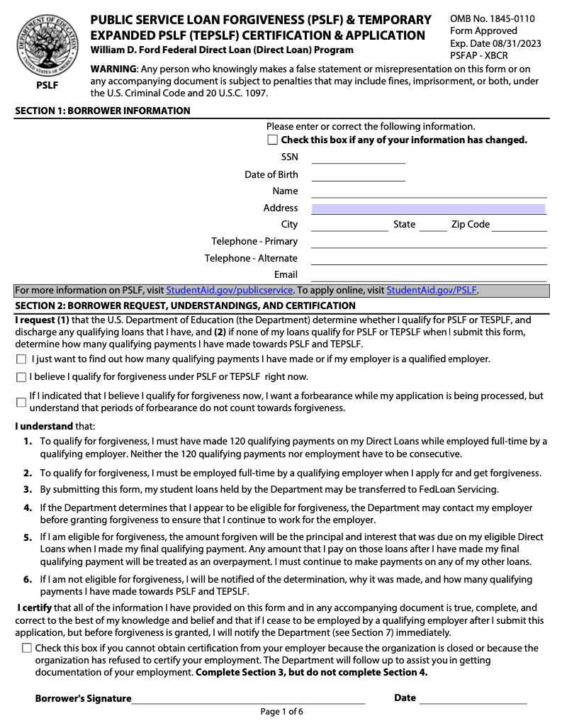 How To Fill Out PSLF Form